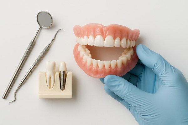 インプラントの模型と入れ歯