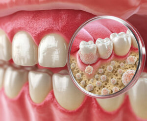 プラークに細菌が繁殖して歯肉炎になったイメージ