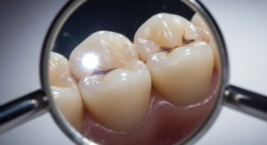 奥歯の虫歯を虫眼鏡で見るイメージ