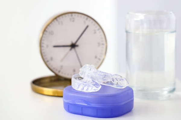 マウスピースと時計で装着時間を守るイメージ