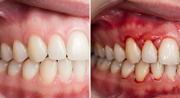 正常な歯茎と歯周病になった歯茎の比較